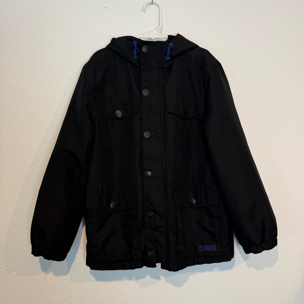 Gap Kids Fleece Lined Zip Up Snap Light Jacket Pockets Hood Boys Size M (8-10)